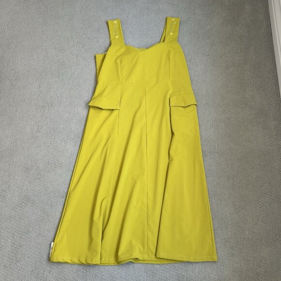 Dondolo Dresses & Skirts - Dondolo Womens Dress Yellow Sleeveless Midi Embroidered Straps Square Neck XXL